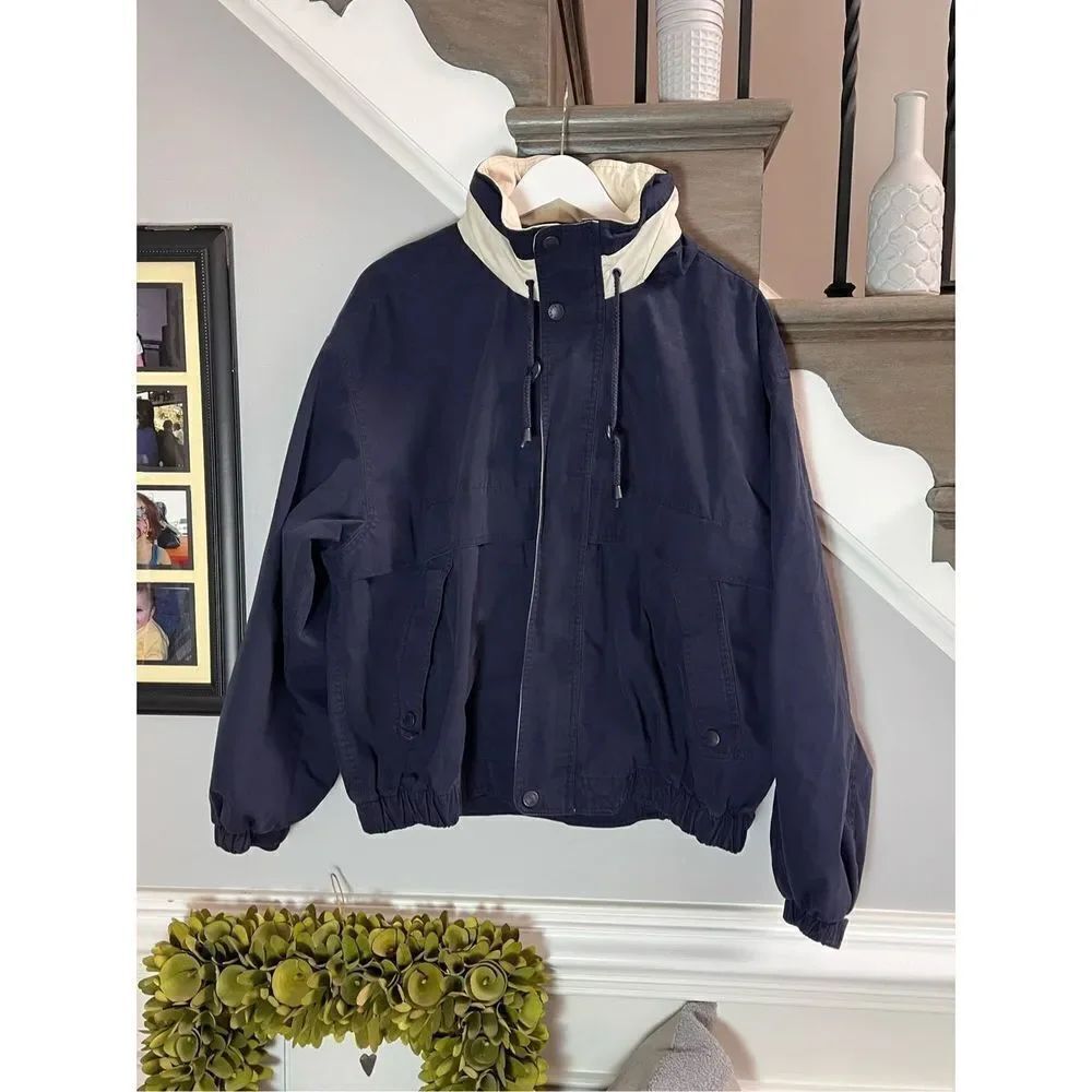 Knightsbridge Navy Windbreaker Jacket w/ Hidden Hood sz L